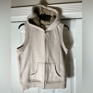 Old Navy~Neutral~Light Tan~Sleeveless~Sweatshirt Vest~Faux Fur Hood Lined~Size M